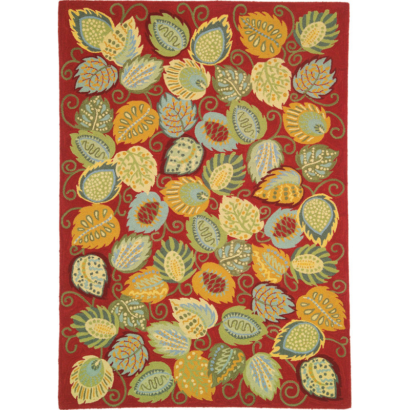 CompanyC Foliage Floral Hand Hooked Wool Red/Green Area Rug & Reviews